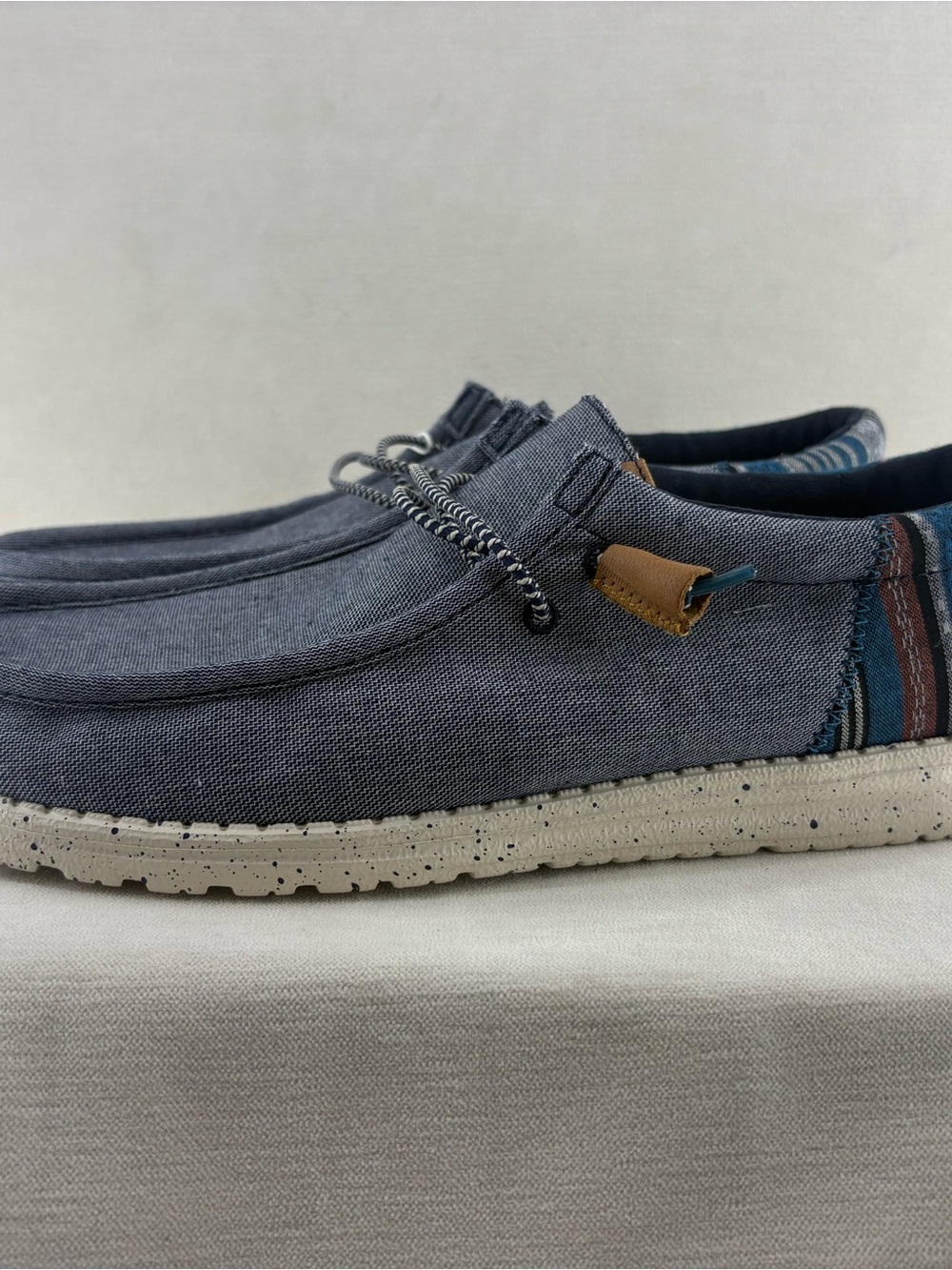 Hey Dude Men’s Wally Funk Baja Navy Canvas Slip-On Loafers size 14